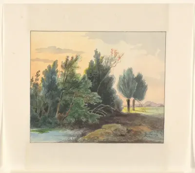 Landschap met bomen bij een sloot