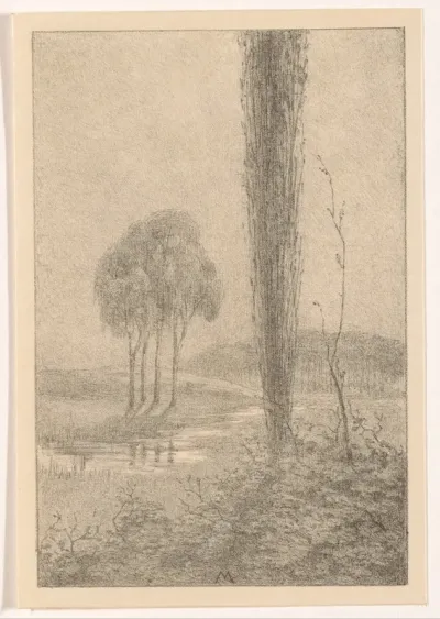 Landschap met bomen en beek