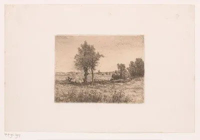 Landschap met bomen en een molen