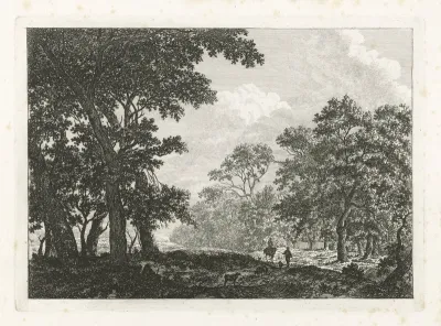 Landschap met bomen en een ruiter op een weg