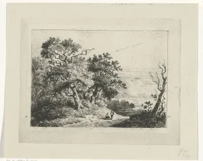 Landschap met bomen en figuren