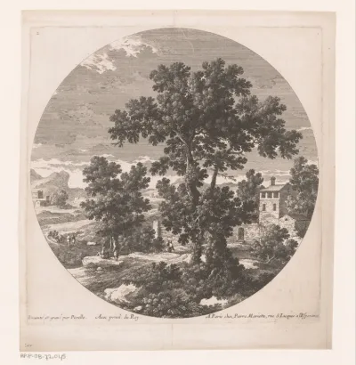 Landschap met bomen en herders