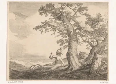 Landschap met bomen en houthakkers