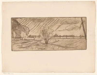 Landschap met bomen en kerk