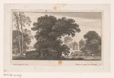 Landschap met bomen en landhuis