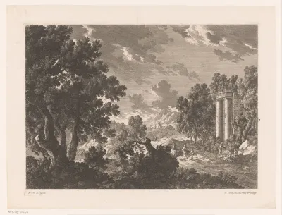 Landschap met bomen en ruïne