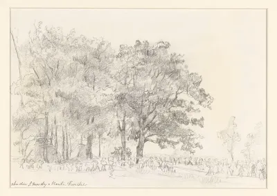 Landschap met bomen en schoven, bij het landgoed van Kasteel Twickel, bij Delden