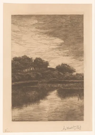Landschap met bomen en ven