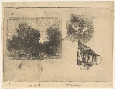 Landschap met bomen, hoofd van een jongen en Chinees figuur