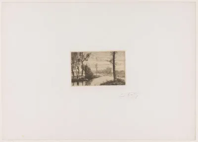 Landschap met bomen langs een rivier