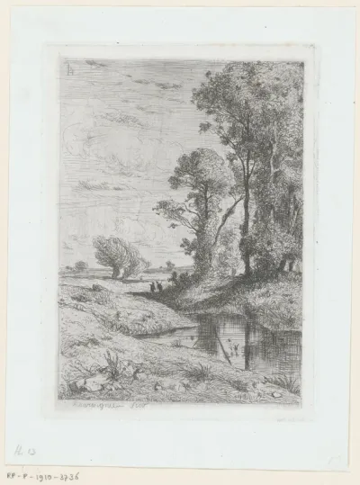 Landschap met bomen langs een sloot