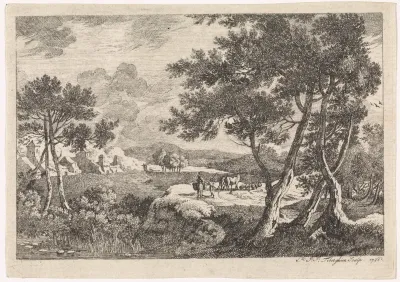 Landschap met bomen op de voorgrond