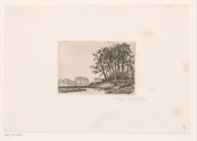 Landschap met bomen op een heuvel aan het water