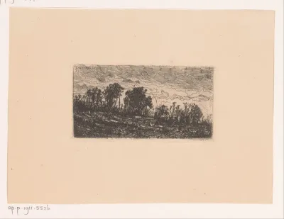 Landschap met bomenrij bij avond