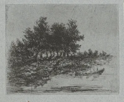 Landschap met bomenrij en boot