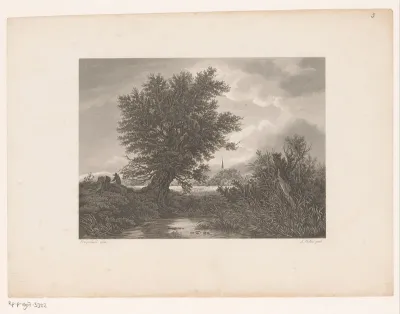 Landschap met boom aan de waterkant