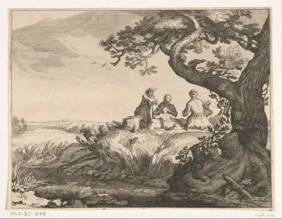 Landschap met boom en figuren