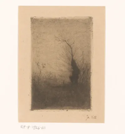 Landschap met boom en toren