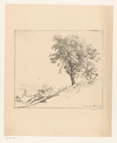 Landschap met boom op een dijk te Dieren