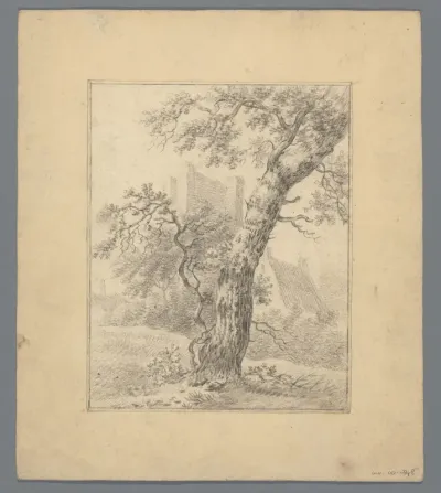 Landschap met boom op voorgrond
