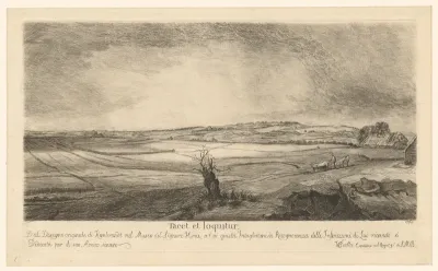 Landschap met boomstronk en weilanden
