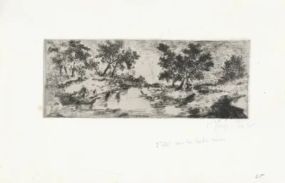 Landschap met boot aan de oever