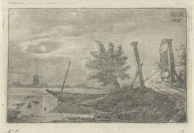 Landschap met boot en openstaand hek