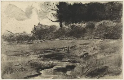 Landschap met bosrand en water