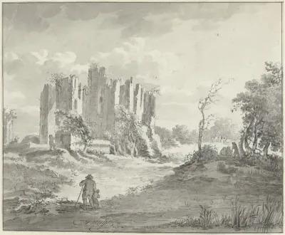 Landschap met bouwval en enige boeren