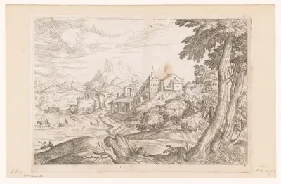 Landschap met bouwwerken aan een rivier