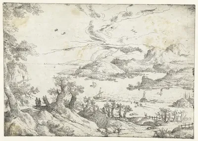 Landschap met brede rivier tussen heuvels