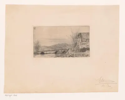 Landschap met brug en een huis