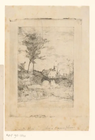 Landschap met brug en enkele gebouwen