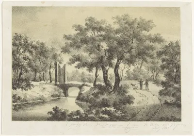 Landschap met brug en poort