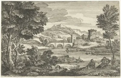 Landschap met brug met drie bogen