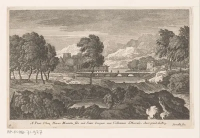 Landschap met brug met vier bogen