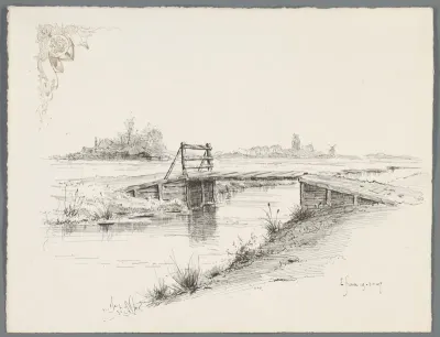 Landschap met brug over een sloot