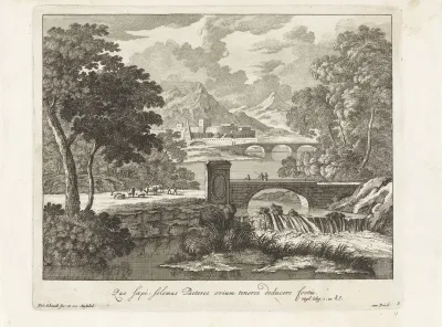 Landschap met brug over een stroom