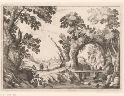 Landschap met brug over rivier