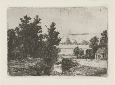 Landschap met bruggetje over een sloot