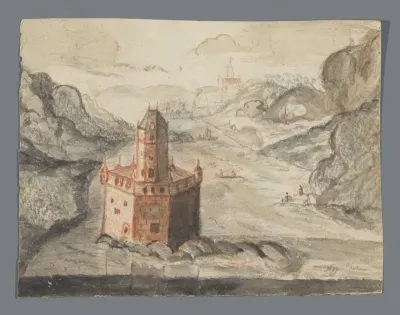Landschap met burcht of toren