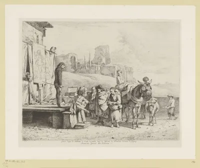 Landschap met charlatans op een toneel