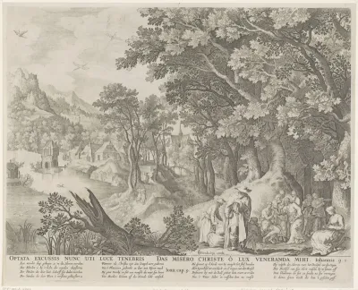 Landschap met Christus die een blinde geneest