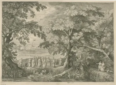 Landschap met Christus en de discipelen in het korenveld