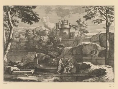 Landschap met Christus en de Samaritaanse vrouw bij de put