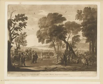 Landschap met dansende en musicerende herders en herderinnen