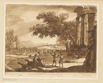 Landschap met dansende sater en nimf