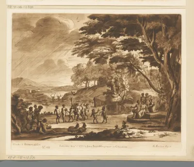 Landschap met dansende saters en nimfen