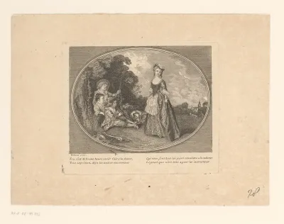 Landschap met dansende vrouw en drie jongens