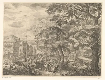Landschap met Davids mannen die Nabal om voedsel vragen